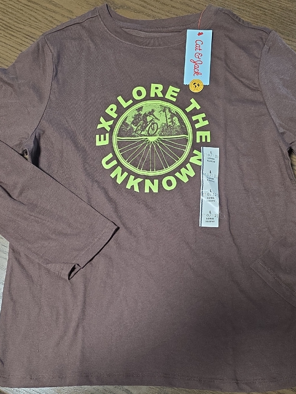Cat & Jack Brown Long Sleeve Tee with Neon Yellow Graphic